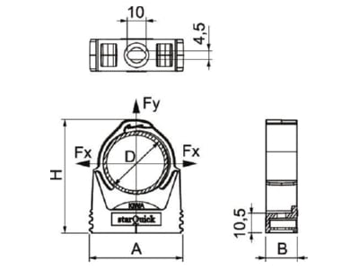 Dimensional drawing 2 OBO SQ 10 LGR Tube clamp 9 5   12mm