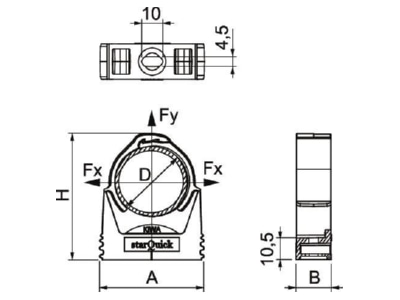 Dimensional drawing 2 OBO SQ 10 LGR Tube clamp 9 5   12mm