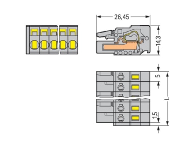 Dimensional drawing WAGO 231 103 026 000 Cable connector