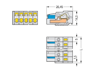 Dimensional drawing WAGO 721 102 026 000 Cable connector