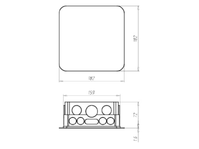 Dimensional drawing Kaiser 1096 91 Flush mounted mounted box 159x159mm