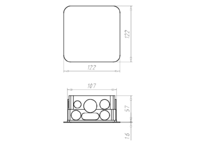 Dimensional drawing Kaiser 1095 73 Flush mounted mounted box 107x107mm