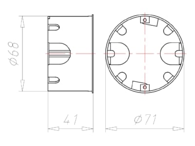 Dimensional drawing Kaiser 9068 74 Hollow wall mounted box D 68mm