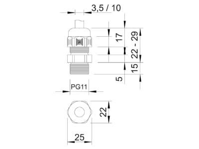 Mazeichnung 3 OBO V TEC L PG11 SGR Kabelverschraubung