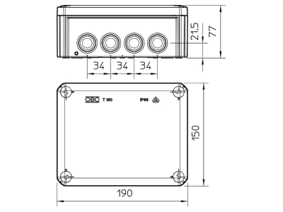 Mazeichnung 2 OBO T 160 Kabelabzweigkasten