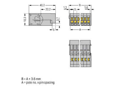 Dimensional drawing WAGO 769 604 Terminal strip 4 p