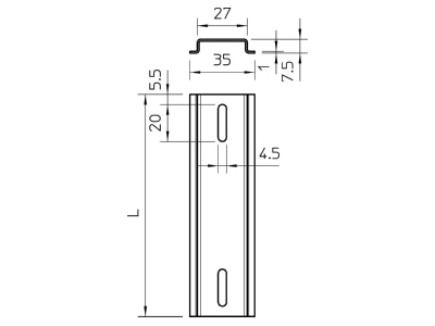 Mazeichnung 2 OBO 2069 T100 GTP Hutschiene