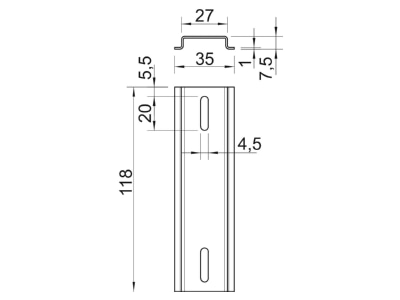 Mazeichnung 3 OBO 2069 T100 GTP Hutschiene