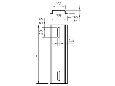 Dimensional drawing 1 OBO 2069 T350 GTP Mounting rail 250mm Steel
