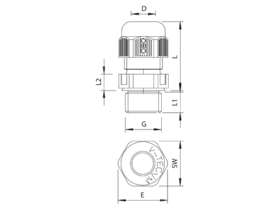 Mazeichnung 3 OBO V TEC VM L12 SW Kabelverschraubung