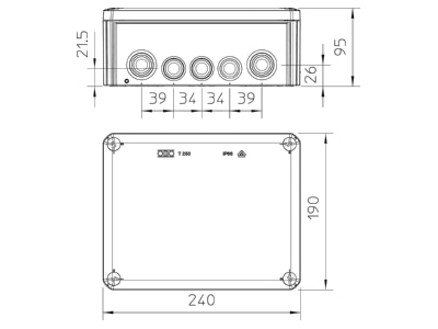 Mazeichnung 1 OBO T 250 RW Kabelabzweigkasten