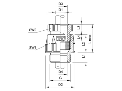 Dimensional drawing 1 OBO 106 PG21 Cable gland   core connector PG21
