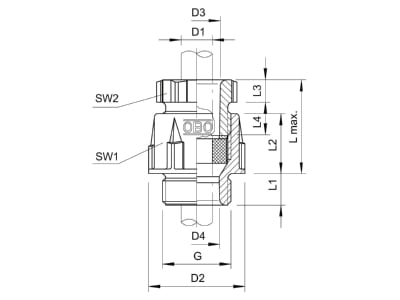 Dimensional drawing 2 OBO 106 PG21 Cable gland   core connector PG21