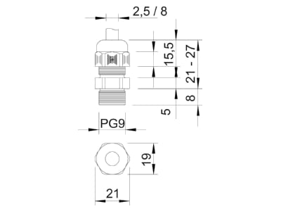 Mazeichnung 1 OBO V TEC PG9 SGR Verschraubung