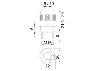 Mazeichnung 3 OBO V TEC VM16 LGR Verschraubung Vollmetrisch