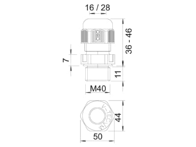 Dimensional drawing 3 OBO V TEC VM40 LGR Cable gland   core connector M40