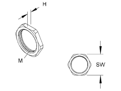 Dimensional drawing Kleinhuis 420M16 Locknut for cable screw gland M16