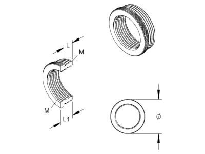 Dimensional drawing 2 Kleinhuis 44M2516 Adapter ring M16   M25 brass