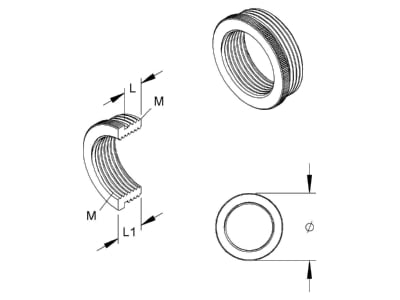 Dimensional drawing 2 Kleinhuis 44M2516 Adapter ring M16   M25 brass