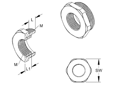 Dimensional drawing 2 Kleinhuis 1893M2016 Adapter ring M16   M20 plastic