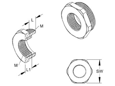 Dimensional drawing 2 Kleinhuis 1893M2016 Adapter ring M16   M20 plastic