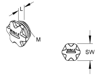 Dimensional drawing Kleinhuis 514GFKM16 Threaded plug M16