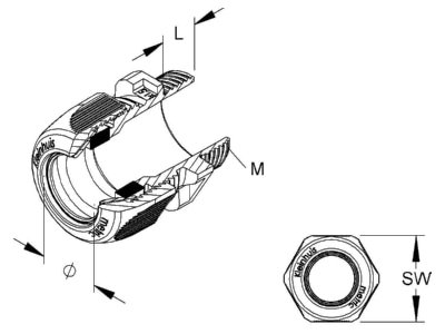 Dimensional drawing Kleinhuis 350M32 Cable gland   core connector M32
