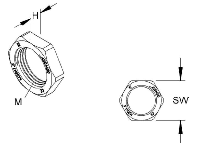 Dimensional drawing 1 Kleinhuis 3420M20 Locknut for cable screw gland M20
