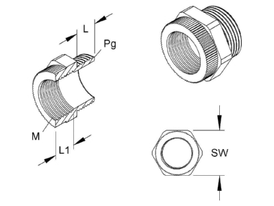 Dimensional drawing Kleinhuis 1897P13M20 Cable gland   core connector PG13