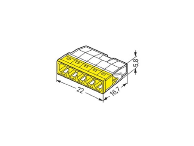 Dimensional drawing WAGO 2273 205 Screwless connection terminal 5x 0 5 2 5 yellow 