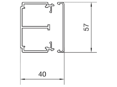 Dimensional drawing Tehalit LF 40061 lgr Wireway 40x57mm RAL7035