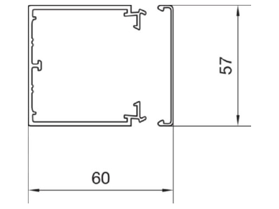 Dimensional drawing Tehalit LF 600600 lgr Wireway 60x57mm RAL7035