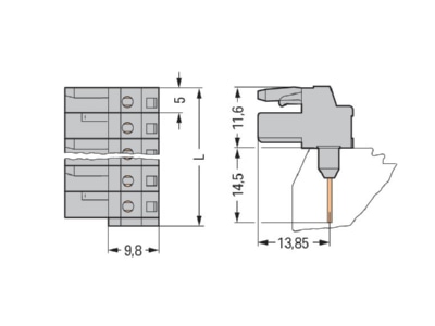 Dimensional drawing WAGO 232 239 005 000 Terminal strip 9 p