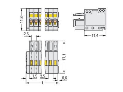 Dimensional drawing WAGO 733 105 Cable connector