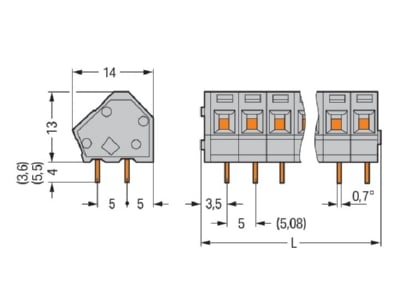 Dimensional drawing WAGO 236 406 Printed circuit board terminal block