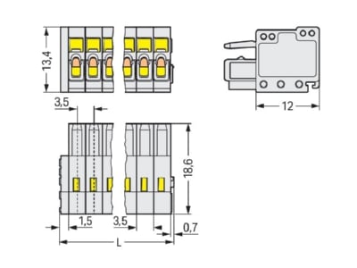 Mazeichnung WAGO 734 104 Federleiste 4p 3 5mm lichtgrau