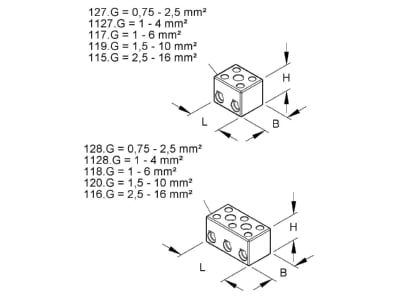 Mazeichnung Kleinhuis 117 G Anschlussklemme 6qmm 2p 