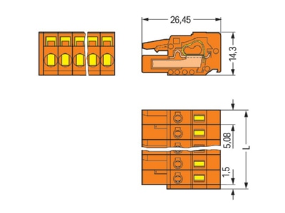 Dimensional drawing WAGO 231 308 026 000 Cable connector