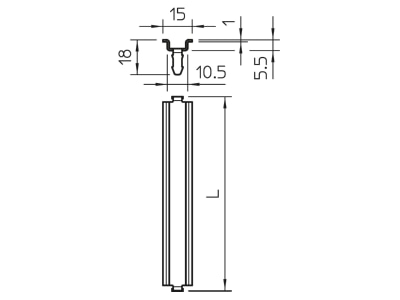 Mazeichnung 2 OBO 46277 T350 Q GTP Hutschiene 161x15x7 5mm