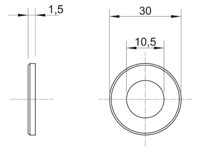 Dimensional drawing 1 OBO WS M10 D30 A2 WasherID 10 5mmOD 30mm
