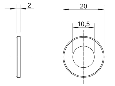 Dimensional drawing 1 OBO WS M10 D20 A4 WasherID 10 5mmOD 20mm
