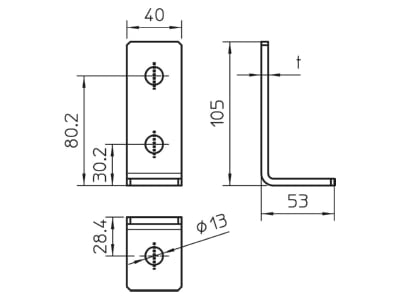 Dimensional drawing 1 OBO GMS 3 VW 90 A2 Coupler for support profile rail
