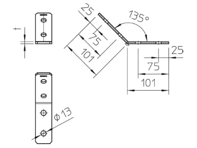 Dimensional drawing 1 OBO GMS 4 VW 45 A2 Coupler for support profile rail
