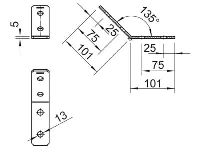 Dimensional drawing 2 OBO GMS 4 VW 45 A2 Coupler for support profile rail
