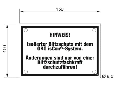 Dimensional drawing 1 OBO isCon HWS Signing plate for lightning protection
