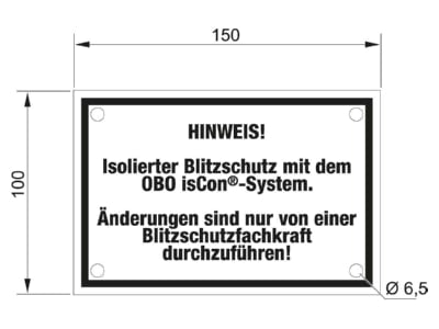 Dimensional drawing 2 OBO isCon HWS Signing plate for lightning protection