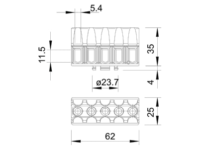 Dimensional drawing 2 OBO KL T 02 06 Terminal strip 5 p
