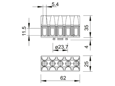 Dimensional drawing 3 OBO KL T 02 06 Terminal strip 5 p