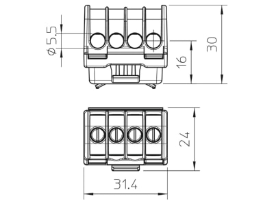 Dimensional drawing 1 OBO KL T 06 16 Terminal strip 1 p
