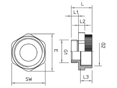 Dimensional drawing 1 OBO 107 E M 20 25 PA Adapter ring M25   M20 plastic
